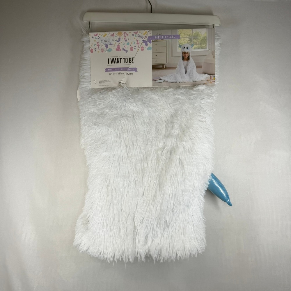 I Want To Be Kids White Yeti Faux Fur Hooded Throw Blanket Snow Monster 36x56in